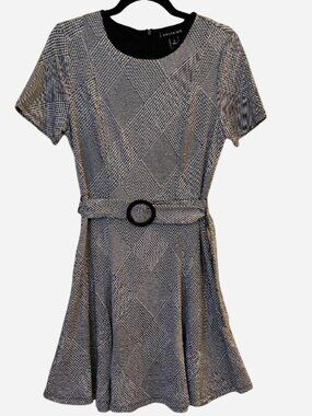 Stella & Julie Black & White Belted Fit-and-Flare Dress Size 8